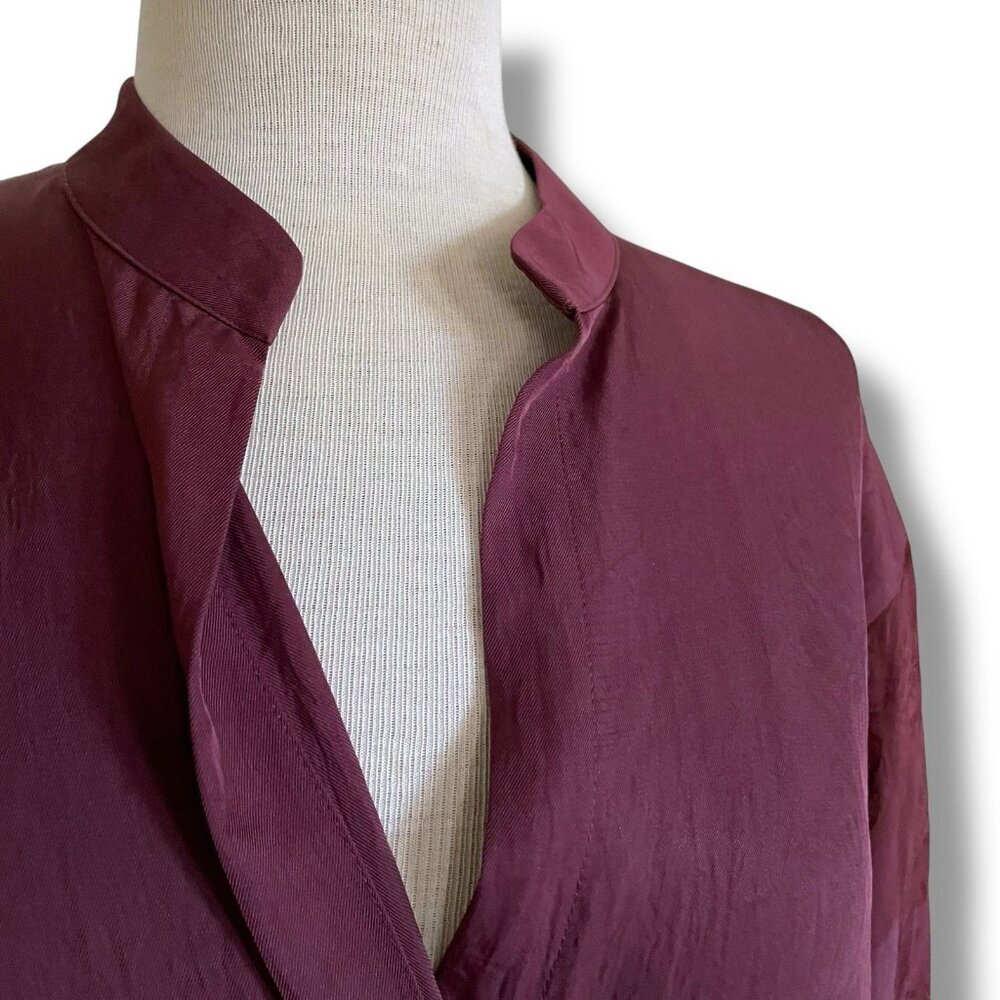 Vince Womens Midi Dress Sz Small Merlot Red Silk Jacquard Minimalist Blouson - Picture 8 of 12